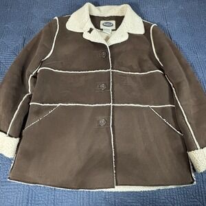 Austin Clothing Co Women's M Dark Brown Faux Suede Sherpa Lined Button Coat Warm